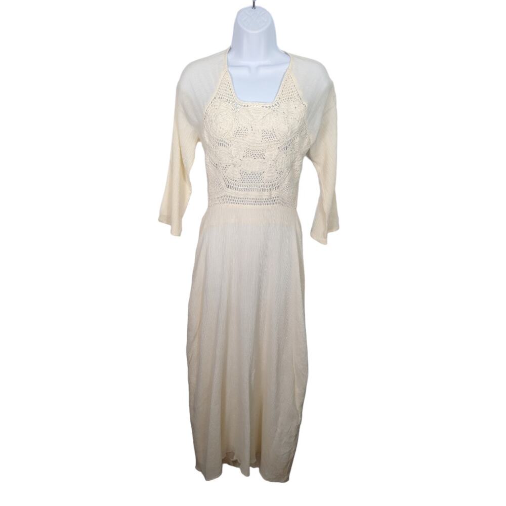 Antik Batik Lacy Longdress Cream Crochet Backless Maxi Dress Gauze NEW Small - Picture 2 of 10